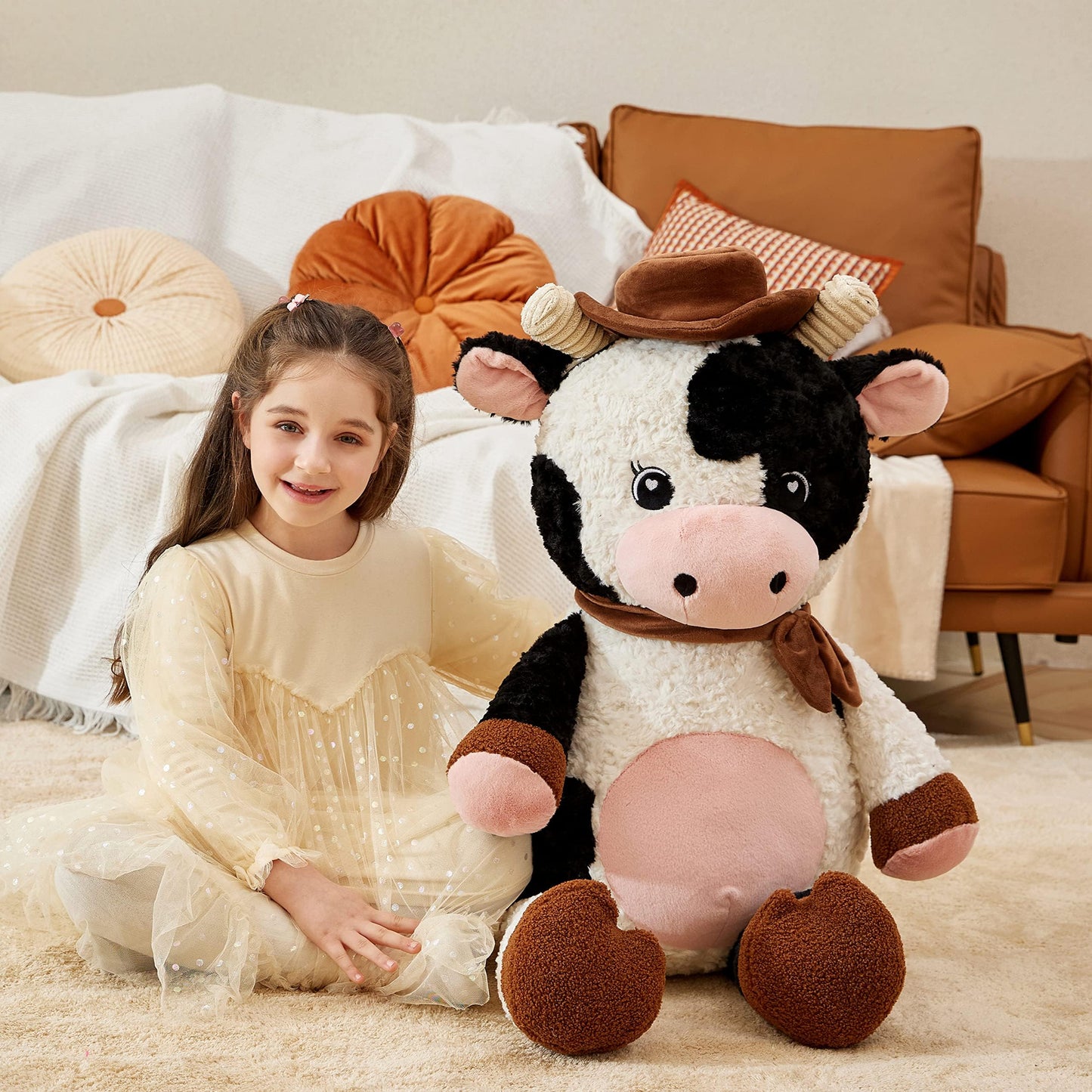 Ikasa Giant Cow Stuffed Animal Plush Toy,30 Inches Large Big Jumbo Soft Toys, Huge Size Cute Fluffy Plushy Fat Oversized Plushie