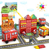 Drofex Magnetic Tiles Road Set With Fire Truck And Magnetic Crane, Creative Construction Toys For Kids Ages 3-12, Boys & Girls,