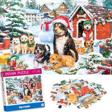 100 Piece Puzzles For Ages 4-8, Dogs Family Christmas Jigsaw Puzzle, Learning Educational Puzzle Toys For Girls And Boys, Xmas G
