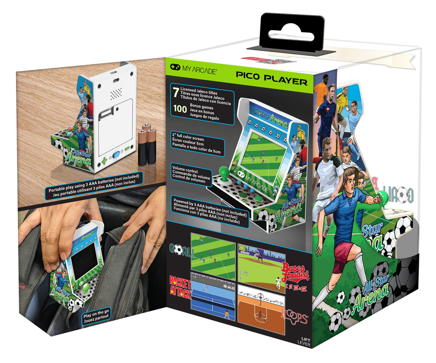 My Arcade All-Star Arena Pico Player- 3.75'' Fully Playable Portable Tiny Arcade Machine With 107 Retro Games, 2'' Screen Color