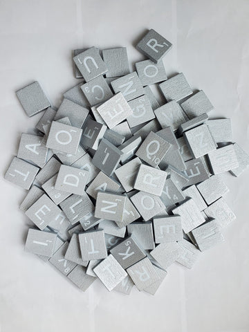 Planet Xpress Wood Scrabble Tiles Set 100 Tiles ~ Game Replacement, Scrapbooking, Crafts, Messages, Etc. (Metallic Silver, 100 T