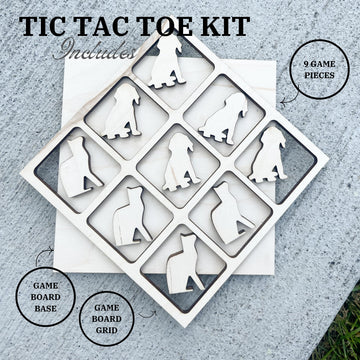 Animal Themed Tic Tac Toe Board Game, 5X5 Inches Unfinished Wood Diy Painting Craft Kit For Kids With Wooden Avtrboutique Cats A