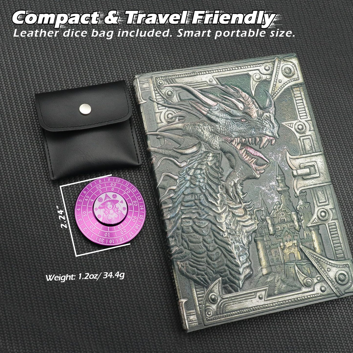 PJOY Spinner Dice 7-in-1 Metal DND Dice Set Built-in D4, D6, D8, D10, D%, D12 and D20 Unique Dice Spinner Wizard Metal D&D Dice