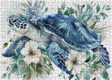 Sea Turtle Puzzles Flower Puzzle For Adults 1000 Pieces, Animal Art Jigsaw Puzzles 1000 Pieces Nature Puzzle, Fantasy Green Turtle Painting Puzzle