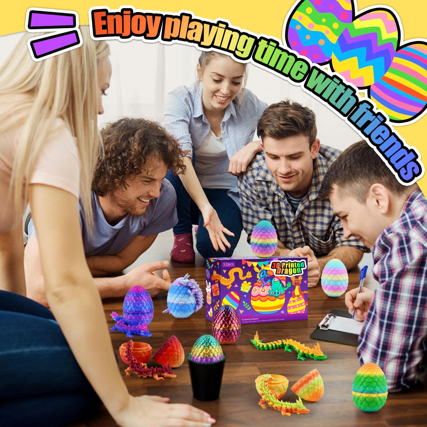 Impossmaker 12Pcs Easter Eggs 3D Dragon Eggs With Dragon Inside, Micro Easter Basket Stuffers Mini Articulated Unique Easter Bas