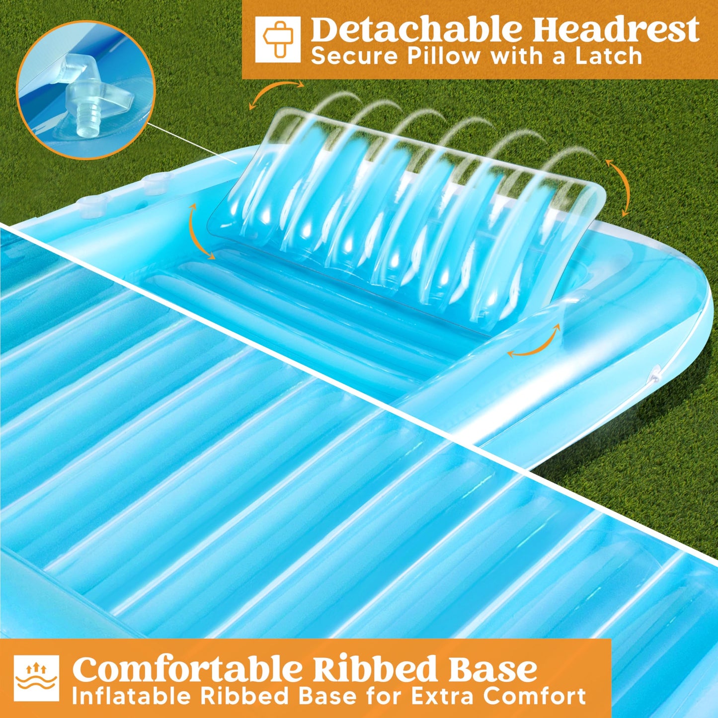 Sloosh Inflatable Tanning Pool Lounge Float 70 x 46 Suntan Tub Raft Floatie Tanning Pool with Pillow Personal Pool Lounger for mature-themed Summer Water Party L-Blue