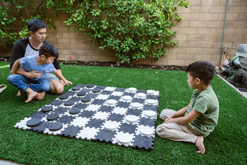 Swooc Games - 2-In-1 Reversible Giant Checkers & Tic Tac Toe Game ( 4Ft X 4Ft ) - 100% High Density Eva Foam Mat & Pieces - Extr