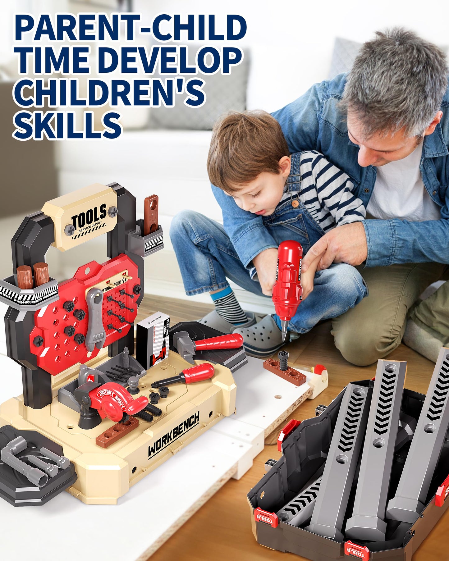 Deejoy Kids Tool Bench with Realistic Tools and Electric Drill, 79 Pcs Realistic Toy Tools with Clothes, Toddler Tool Bench Lear
