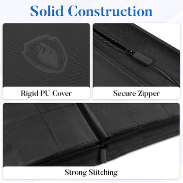enhanced Zip Card Binder 12 Pocket Fabmaker 912 Pockets Trading Card Binder PU Zipper Card Collection Album Sturdy Side-Loading Card Book Holder for MTG TCG Game Cards Sports Cards Black