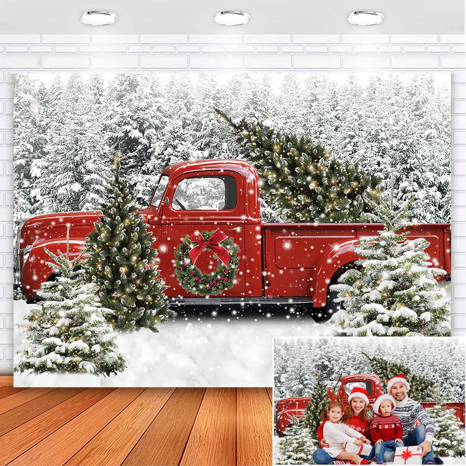 Avezano 8x6ft Christmas Vintage Red Truck with Tree Backdrop Winter ...