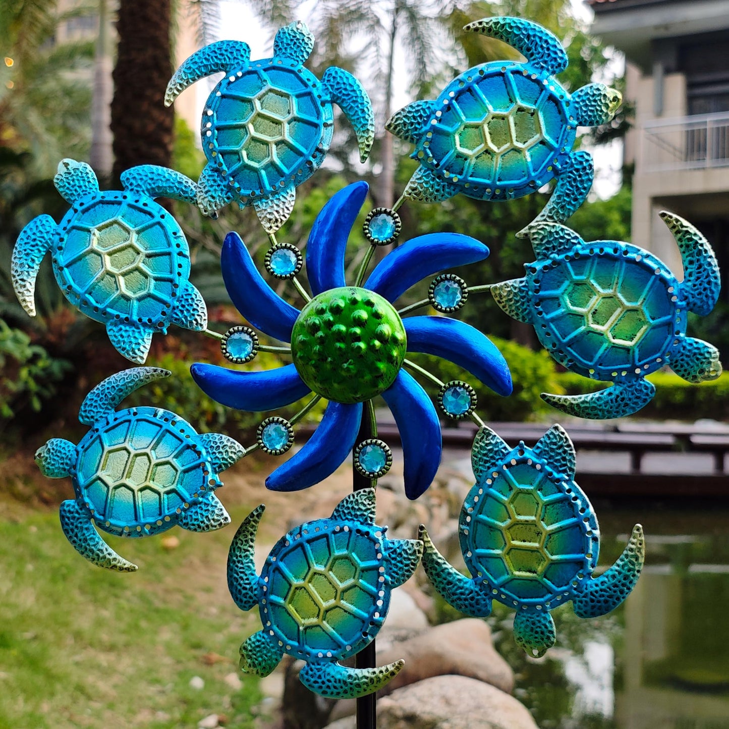 Coozzyhour 39'' Sea Turtle Wind Spinners Garden Stake-Ocean Theme Outdoor Decorations- Metal Stake Yard Spinner-Wind Sculpture Y