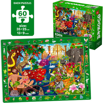 Quokka 60 Piece Kids Puzzles Ages 5-8 - Set Of 4 Bible Jigsaw Puzzles For Kids 4-6-10 Year Old - Tower Of Babel - Noah`S Ark - Eden Toys For Children 5-7 Yo - Christian Gifts For Boys & Girls