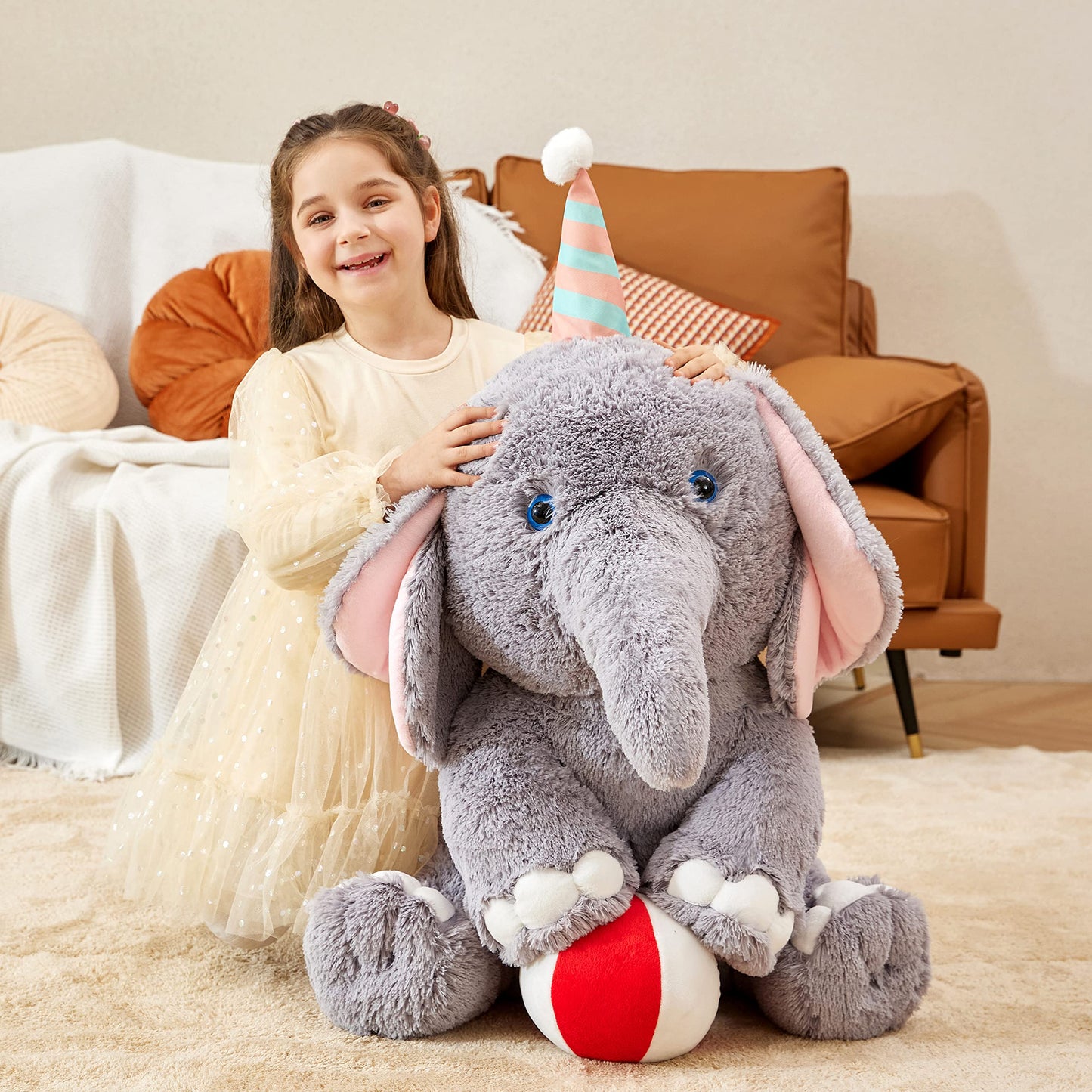 Ikasa Giant Elephant Stuffed Animal Plush Toy, 31'' Large Big Jumbo Soft Plushie Toys For Kids Girls Boys Girlfriend