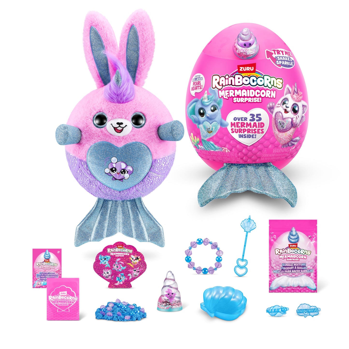 Rainbocorns Mermaidcorn (Bunny) By Zuru, Collectible Plush, Mermaid Surprises, Cuddle Plush Stuffed Animal, Surprise Egg, Stickers, Magic Sands & Bubble Mixture, For Girls 3+ Up
