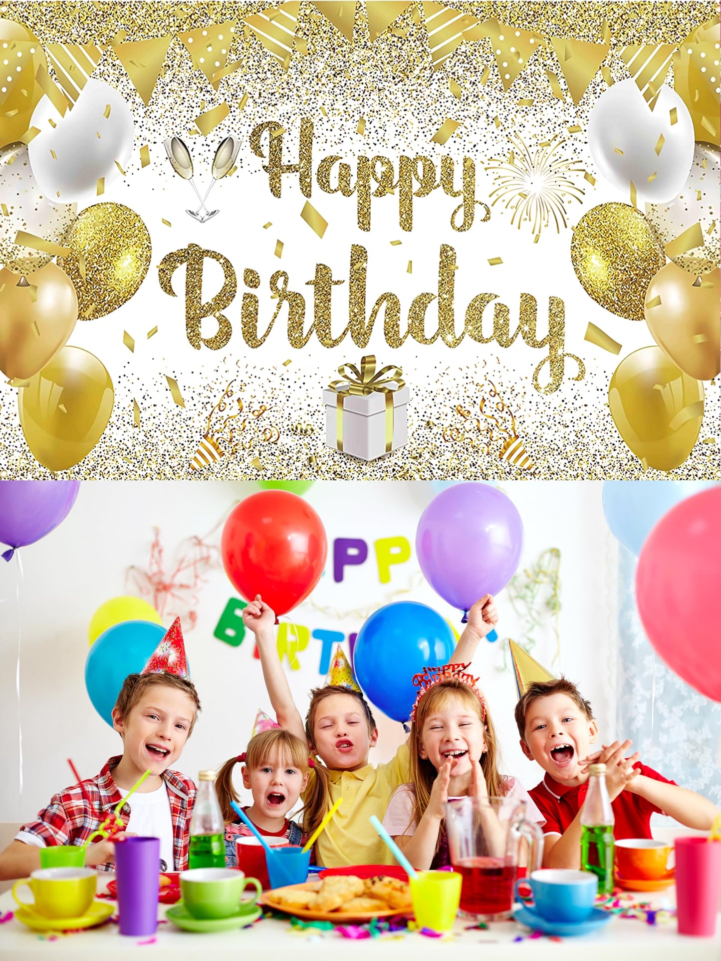 Gold Birthday Paty Backdrop Gold Happy Birthday Banner Gold Photography Background For Home Decorations Party Supplies 70.8 X 47