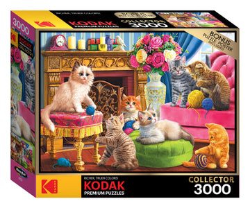 Roseart - Kodak Premium - Kittens By The Fireplace - 3000 Piece Jigsaw Puzzle For Adults
