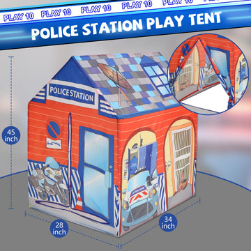 Play 10 Kids Play Tent, Tent Playhouse, Toddler Boy Toys Outdoor Playhouse 2 Year Old Boy Birthday Gift, Police Station