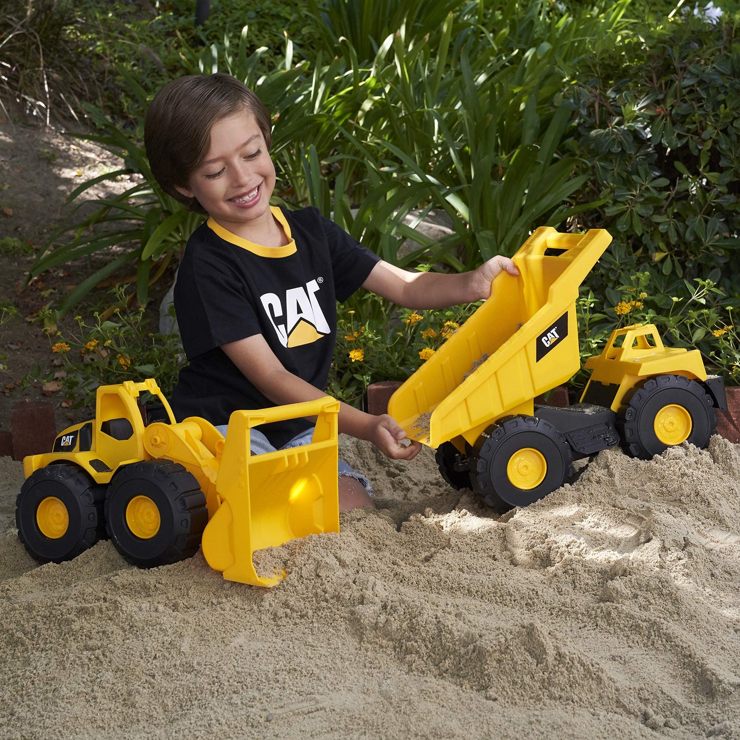 CAT Construction Toys, Tough Rigs 15'' Dump Truck & Loader Set Toys 2 Pack Ages 2+, Kid Powered CATerpillar Vehicle Set, Indoor