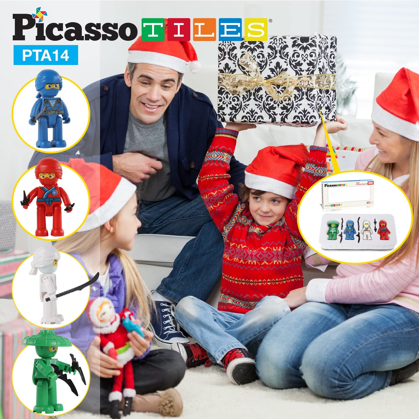 Picasso Toys Magnetic Figures 4 Piece Ninja Character Action Building Block Tiles Toddler Toy Set Magnet Expansion Pack Ages 3 A