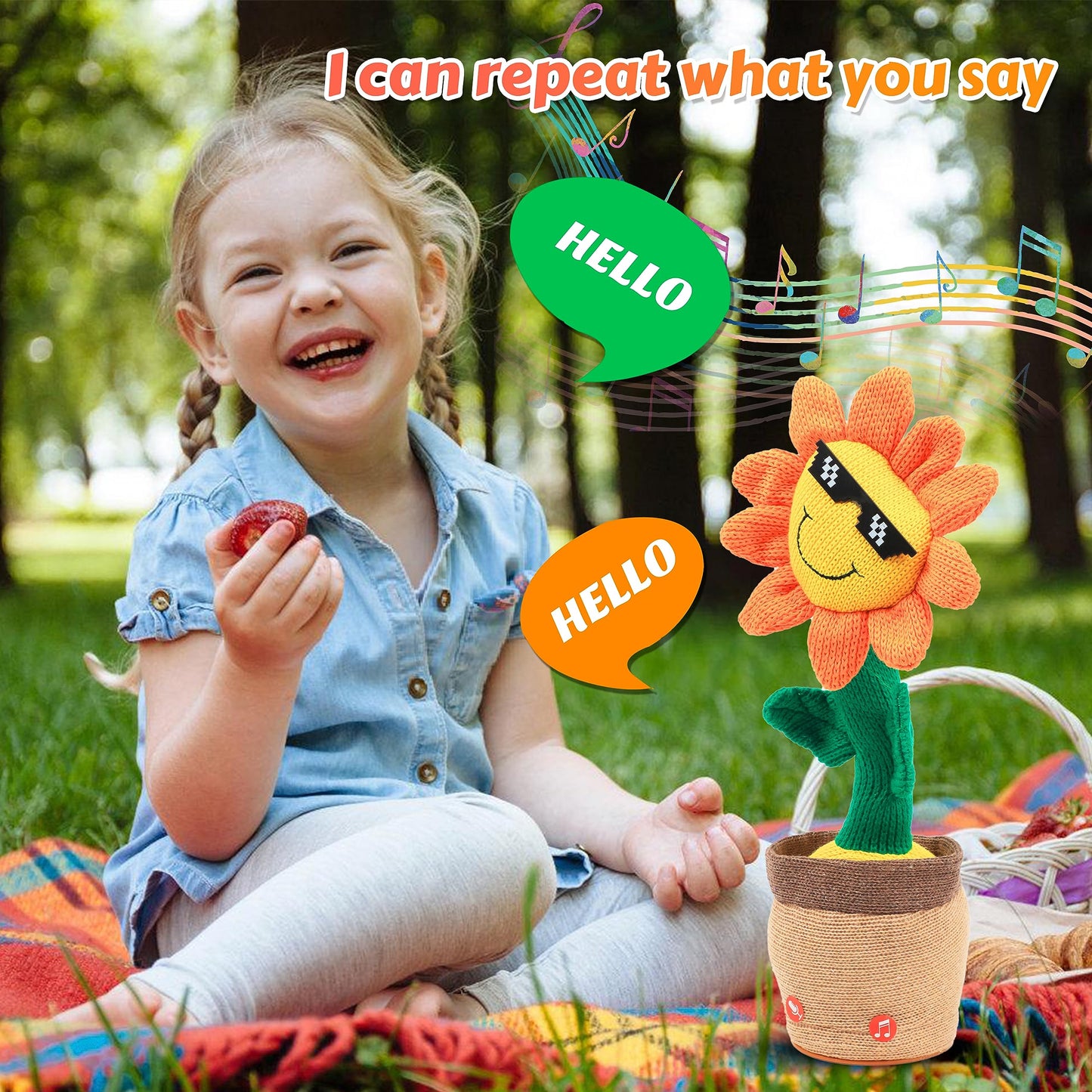 Easfan Dancing Sunflower Singing Talking Shaking Glowing Interactive Toy Repeats What You Say Electric Cute Sunflower Plush Toy