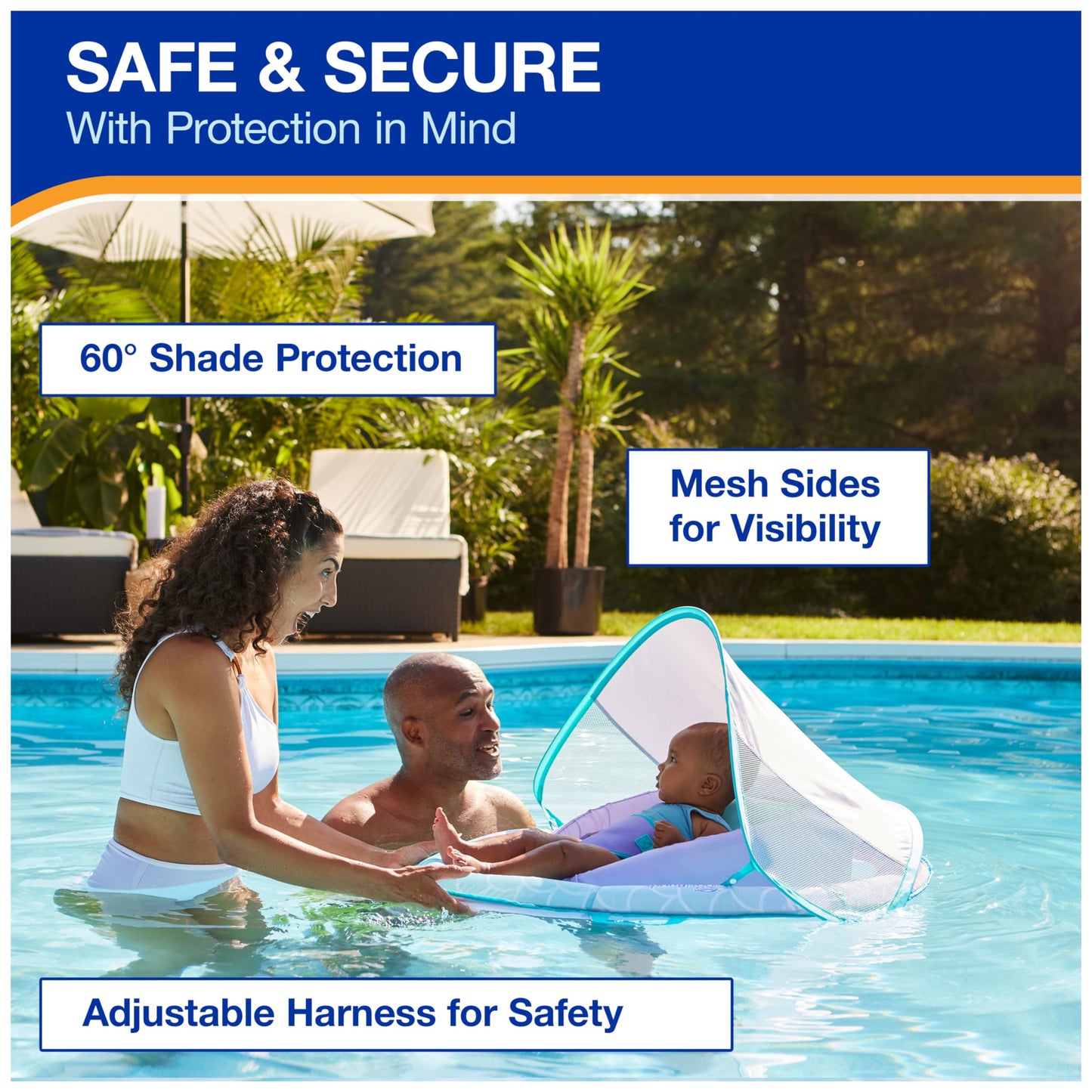 Swimways Infant Spring Float, Baby Pool Float With Canopy & Upf Protection, Swimming Pool Accessories For Kids 3-9 Months, Merma