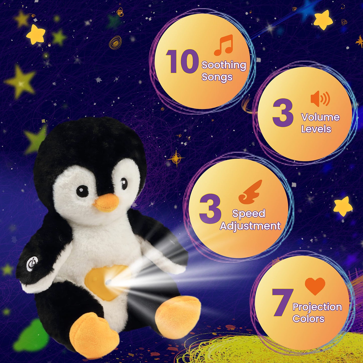 Cuteoy Musical Penguin Plush Star Projector Night Light Stuffed Animals Singing Soother Toys For Kids Lullabies Sounds Sleep Aid Gifts On Birthday Christmas, 11''…