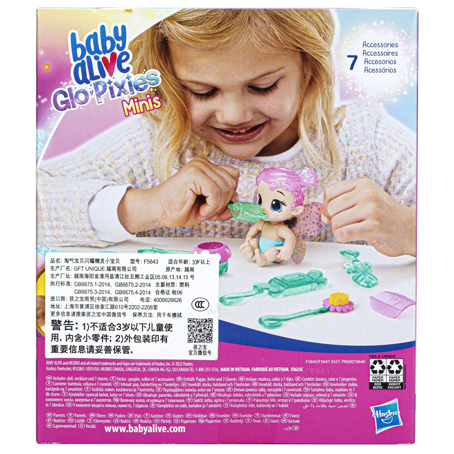Baby Alive Glo Pixies Minis Carry ‘N Care Necklace, Sugar Sprinkle, 3.75-Inch Pixie Doll Toy With Doll Carrier And Nurturing Charm Necklace