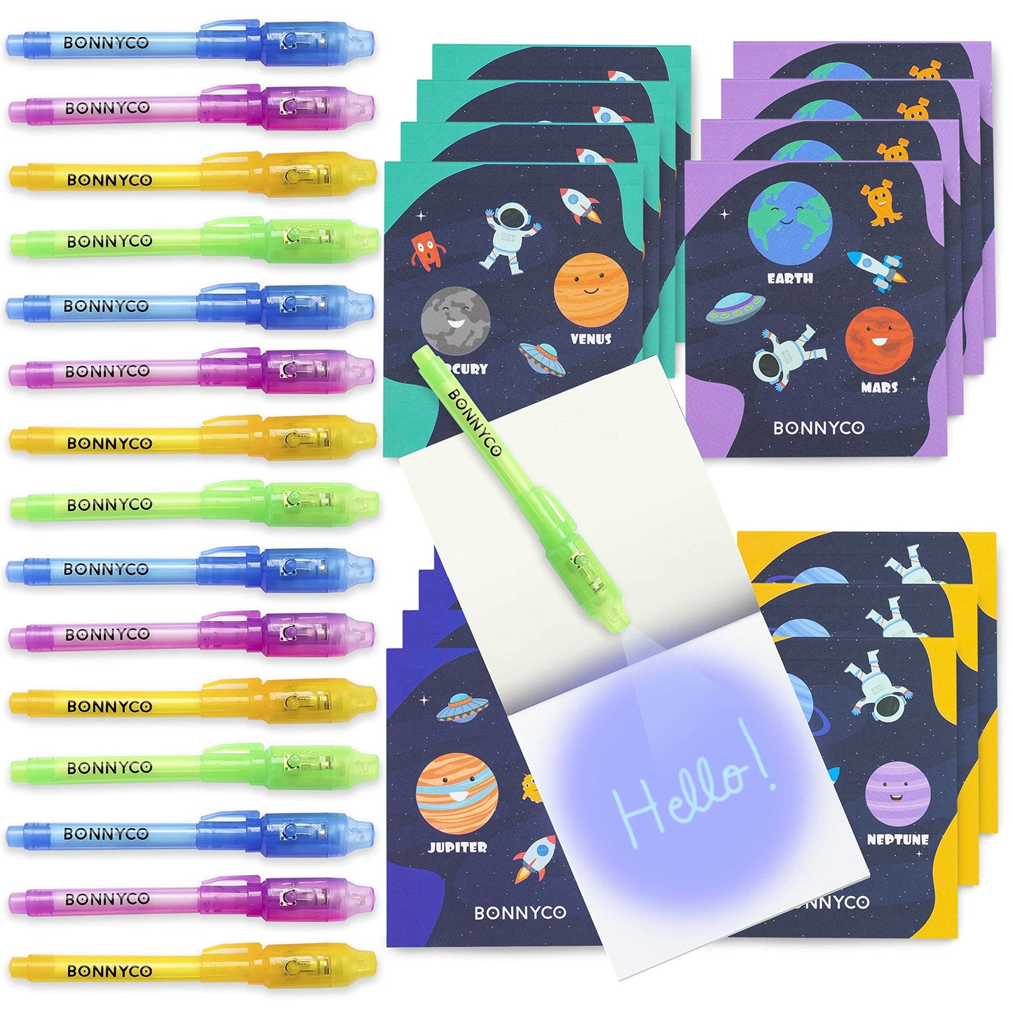 BONNYCO Invisible Ink Pen & Notebook Pack 16, Space Party Favors | Space Themed Party Favors for Kids Goodie Bags Stuffers Pinat