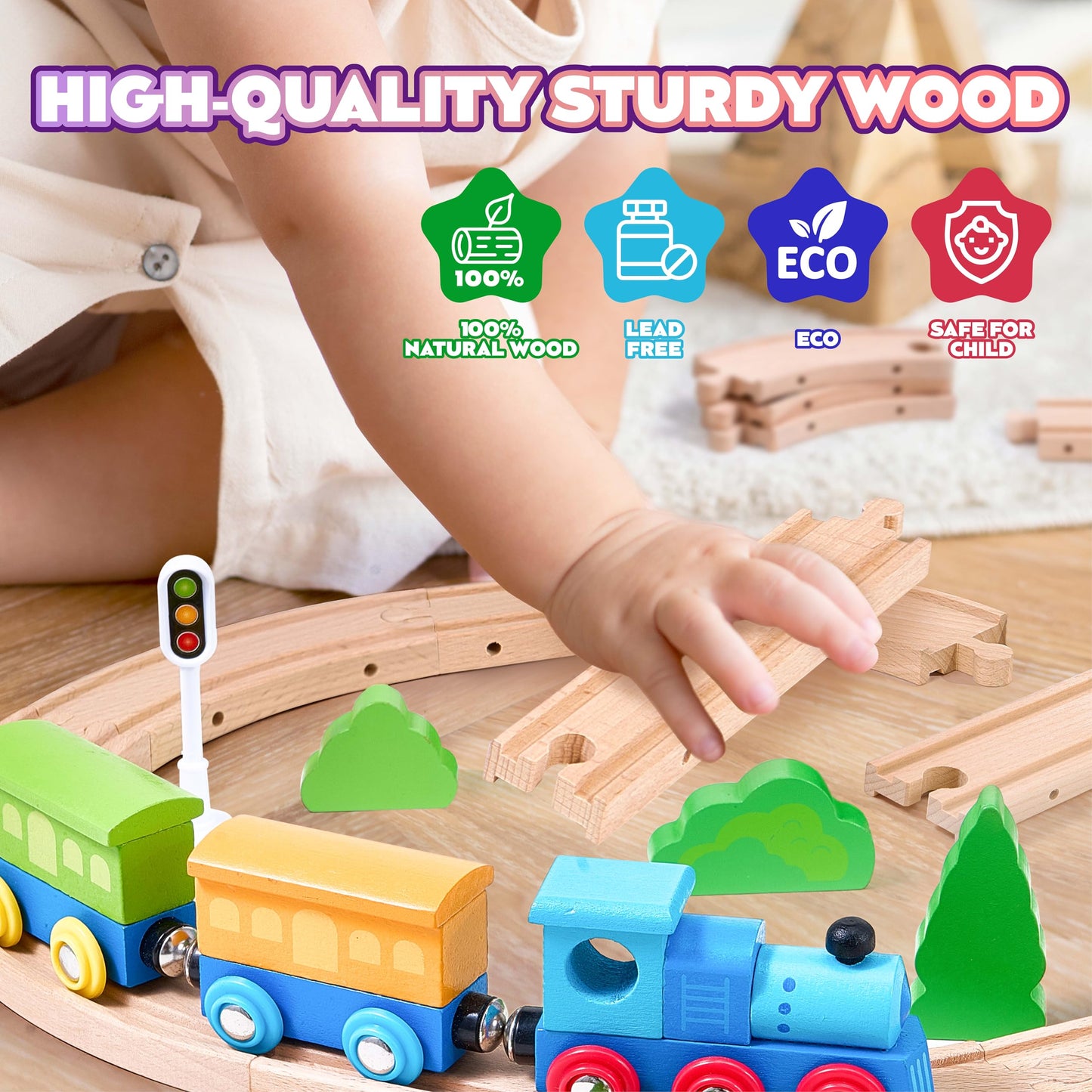 172Pcs Wooden Train Set For Toddlers, Wooden Train Track - Expandable And Changeable, Safe Educational Train Toys Gift For Boys