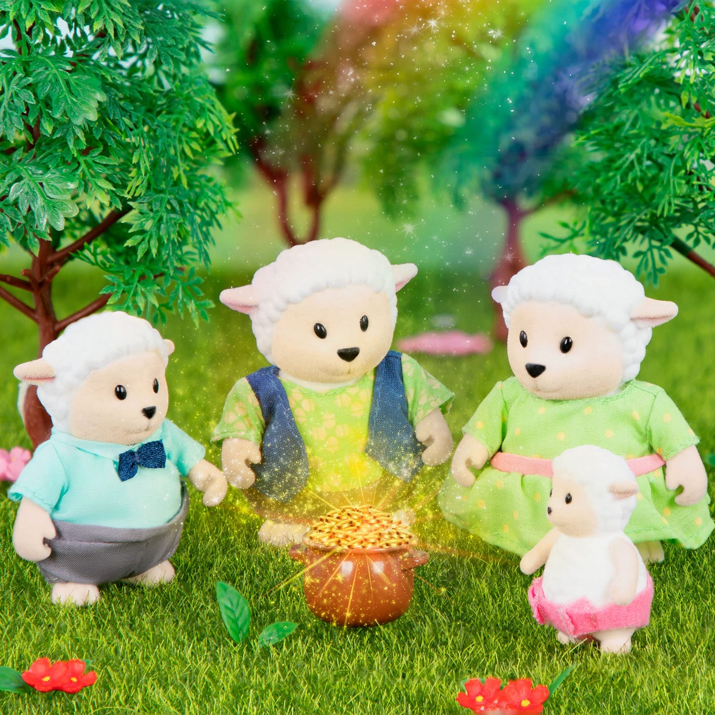 Li'L Woodzeez – The Snipadoodles Sheep Family – Set Of 4 Collectible Posable Sheep Figures With Storybook – Pretend Play Doll Figures – Gift Toy For Kids Age 3+