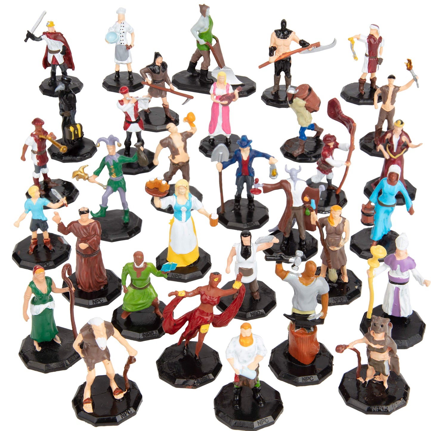 1 Hex Townsfolk Mini Fantasy Figures Set - 32 Unique Non Player Characters NPC - Nobility, Merchants, Peasants, Entertainers, Co