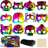 Halloween Scratch Masks for Kids - Set of 60 Halloween Scratch Art Masks - Includes Halloween Craft Masks, Elastic Strings, Wood