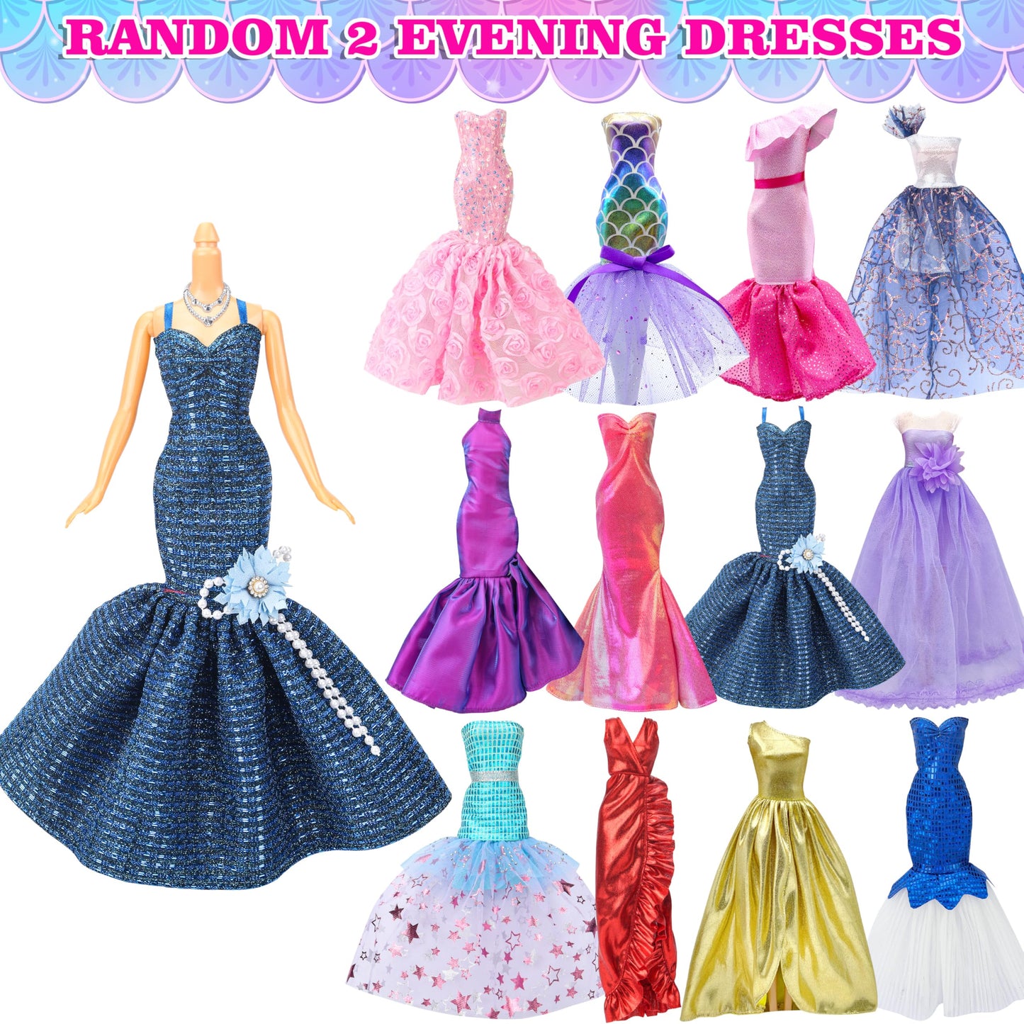 Style Shine 50 Pack Doll Clothes And Accessories, 4 Wedding Gowns 2 Evening Dresses 6 Fashion Dresses 6 Set Casual Outfits Top A