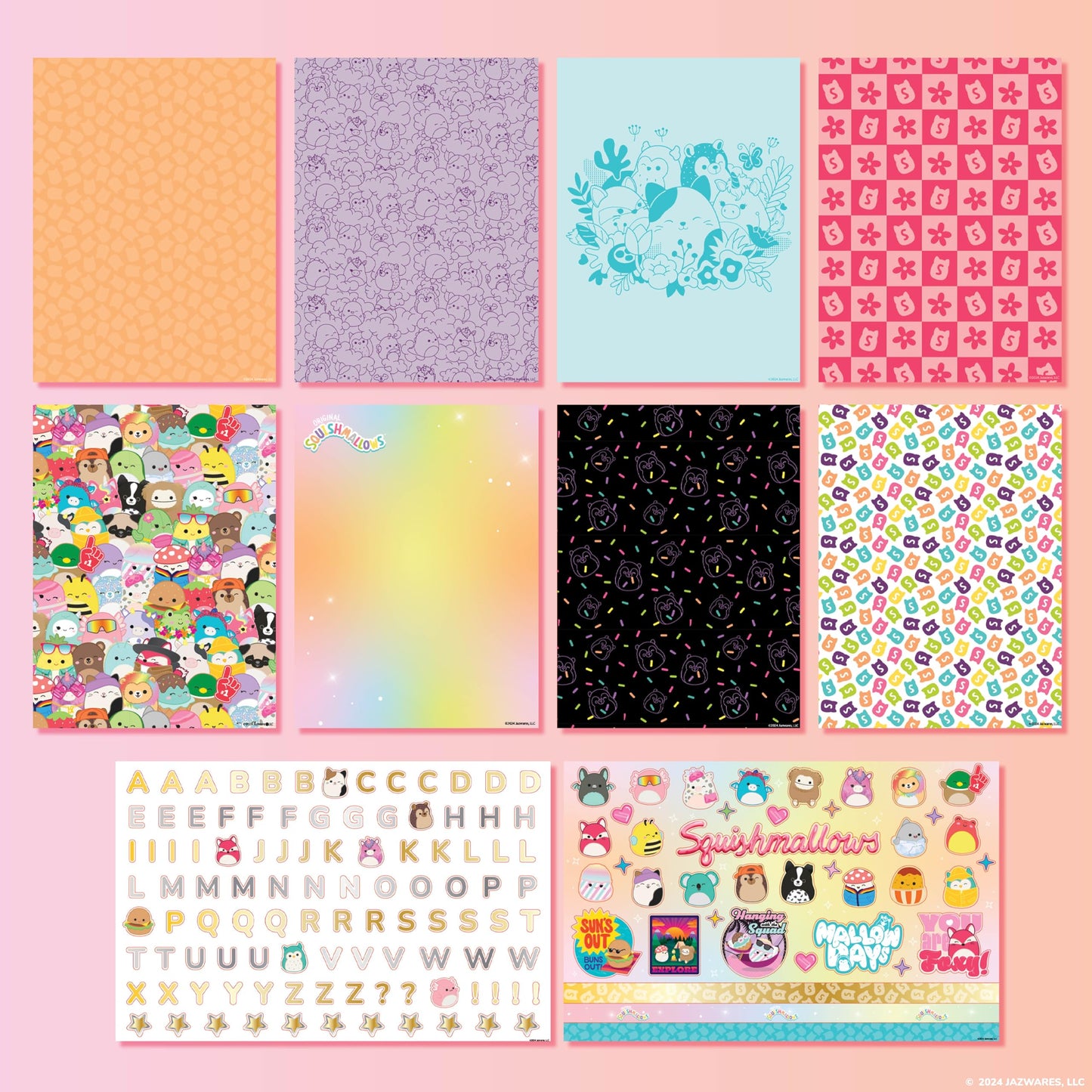 Squishmallows Original Diy Journaling Set, Journaling Kit With Gel Pens, Stickers, Sticky Notes, And Gems, Scrapbook For Kids, C