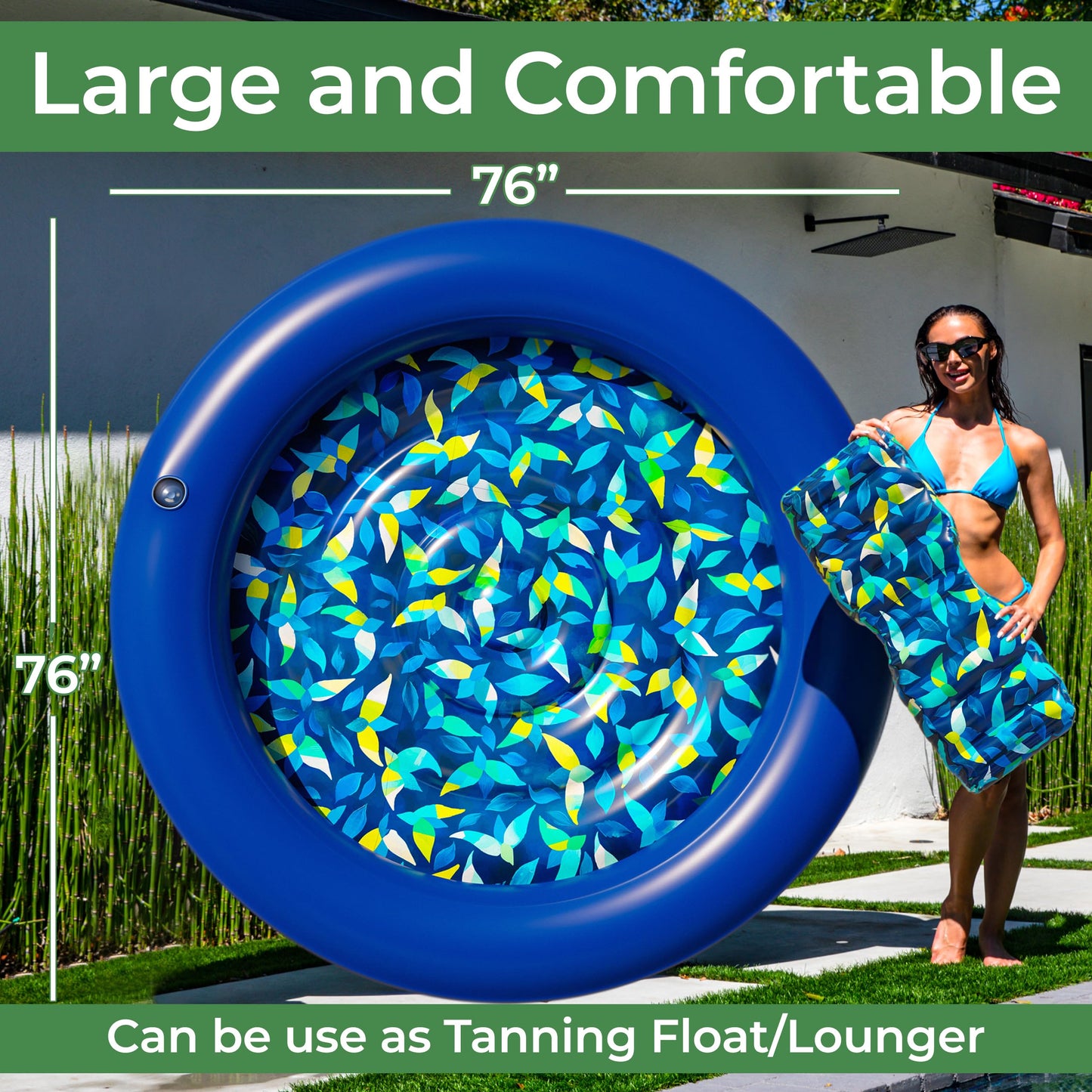 JAMBO Huge Round 76 x 76 Tanning Pool Lounger Pool Float Inflatable Sun Tanning Pool Float Tanning Chair Pool Floats mature-themed Water Lounge Raft Pool Lounger mature-themeds Tanning Raft Sunchill Tanning Bed