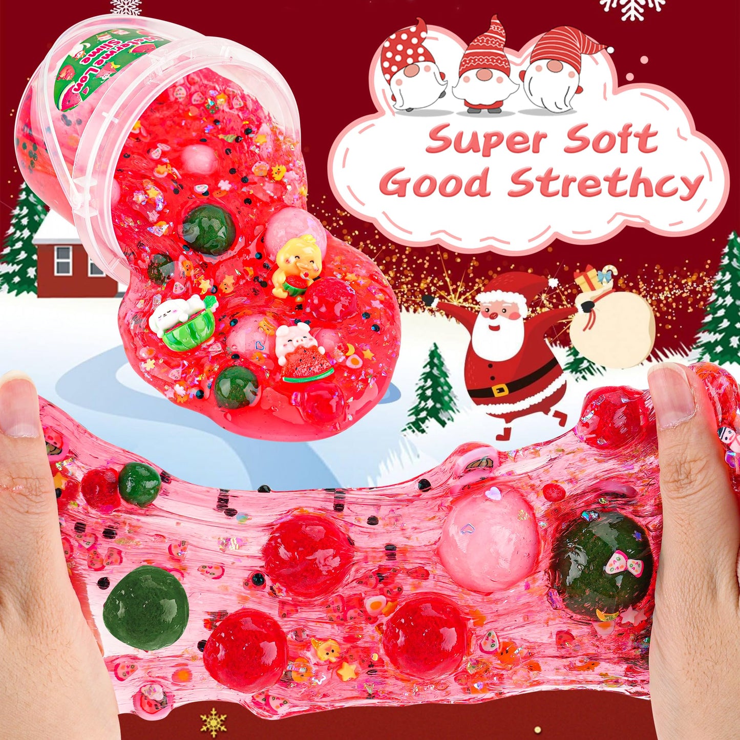 Watermelon Red Slime Kit, Clear Slime Bucket With Slime Clay, 10 Packs Of Add-Ins, Slime Party Favors For Kids, Sensory Toys Bir