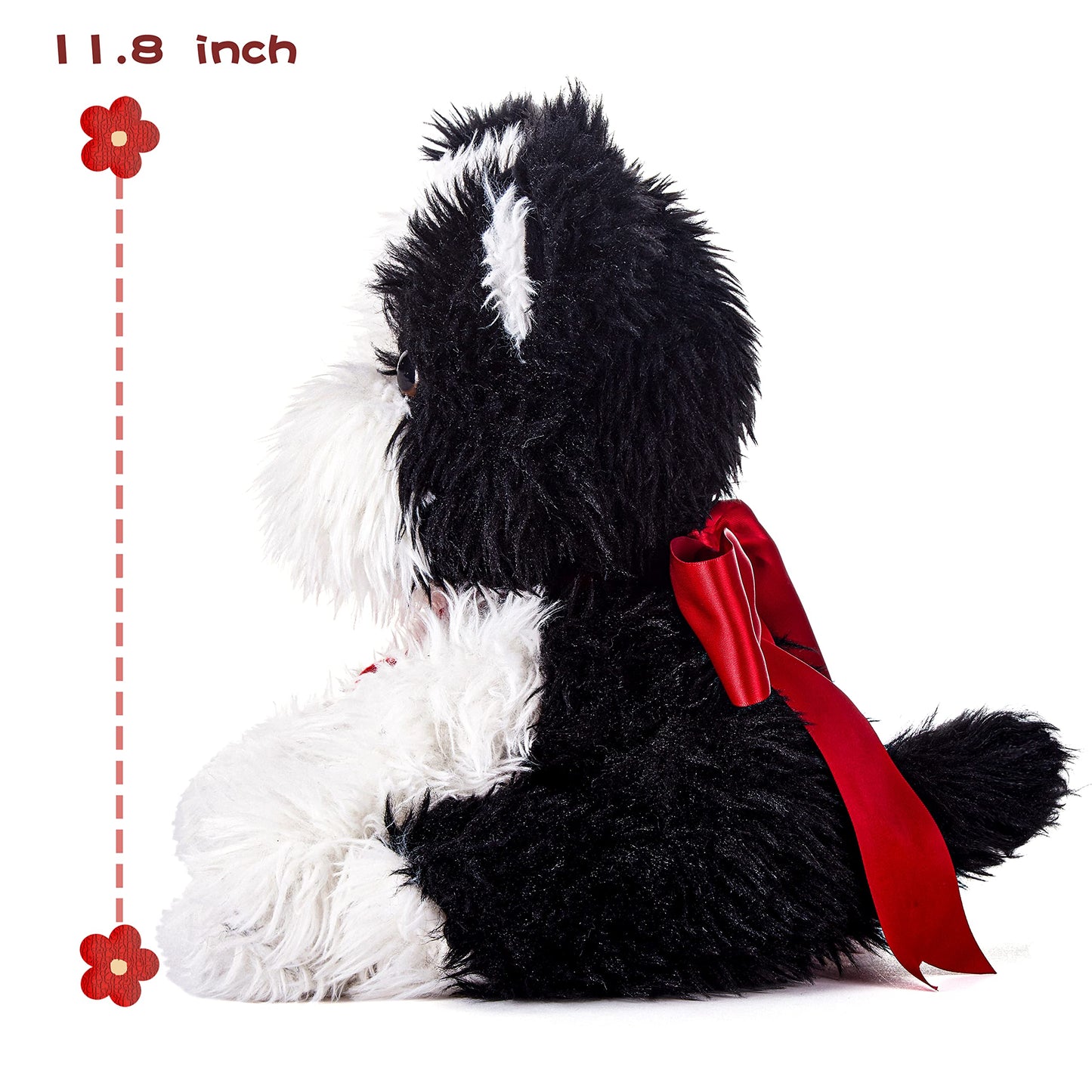 Ikasa Border Dog Stuffed Animal Love Plush Toy With Heart For Valentine Day,Cute 11.8'' Soft Small Plushie,Gifts For Girlfriend