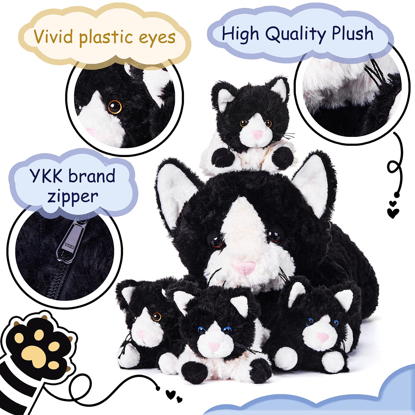 Ikasa Mommy Cat Stuffed Animal Mom And Baby Plush Toy,Cute 16' Soft Cuddly Huggable Toys With Little Mini Babies Kitten,Gifts For Kids Girls Boys