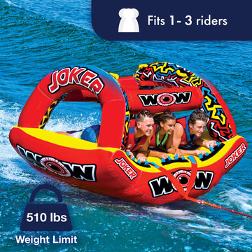 WOW Sports Joker Towable Tube - 1 to 3 Person, Multi-Color, Model 21-1020, Ideal for Boating Fun