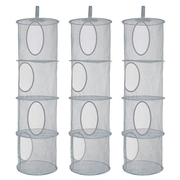 3Pcs Hanging Mesh Space Saver Bags Organizer, Foldable Storage Organizer 4 Compartments Toy Storage Organizer For Kid Room Toys,