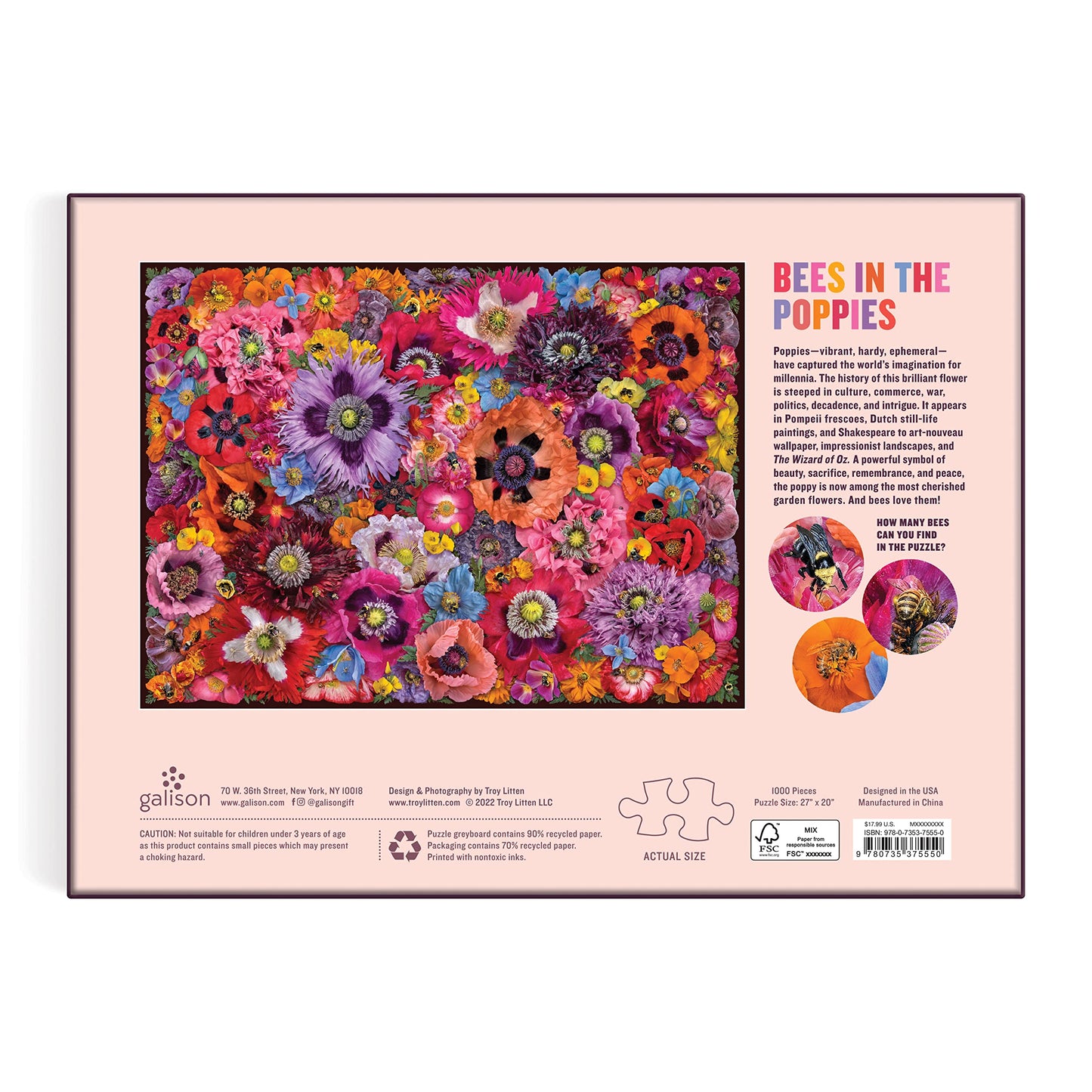 Bees In The Poppies 1000 Piece Puzzle From Galison - Beautiful 27'' X 20'' Puzzle Featuring Photographs From Troy Litten, Thick
