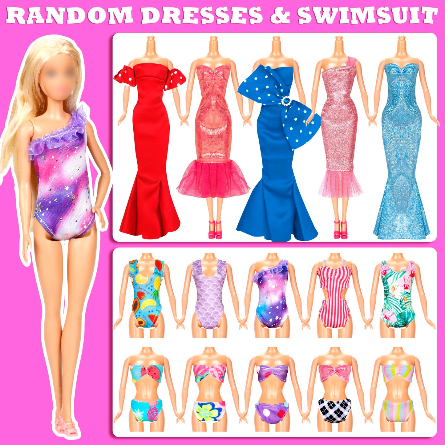 PURPERCAT 71 Pack Doll Clothes & Accessories for 11.5 Dolls - 5 Princess Dresses, 9 Fashion Outfits, 20 Shoes, 28 Accessories
