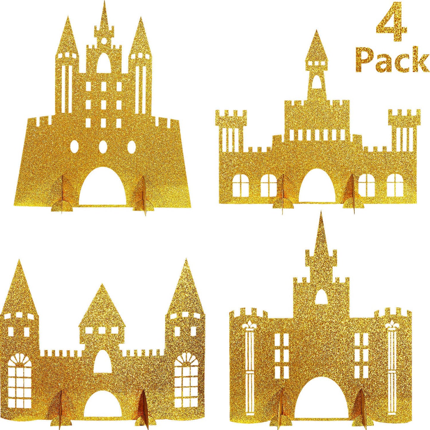 Gejoy 4 Pieces Castle Table Centerpiece Glitter Princess Theme Castle Centerpiece For Birthday Baby Shower Princess Party Table Decorations