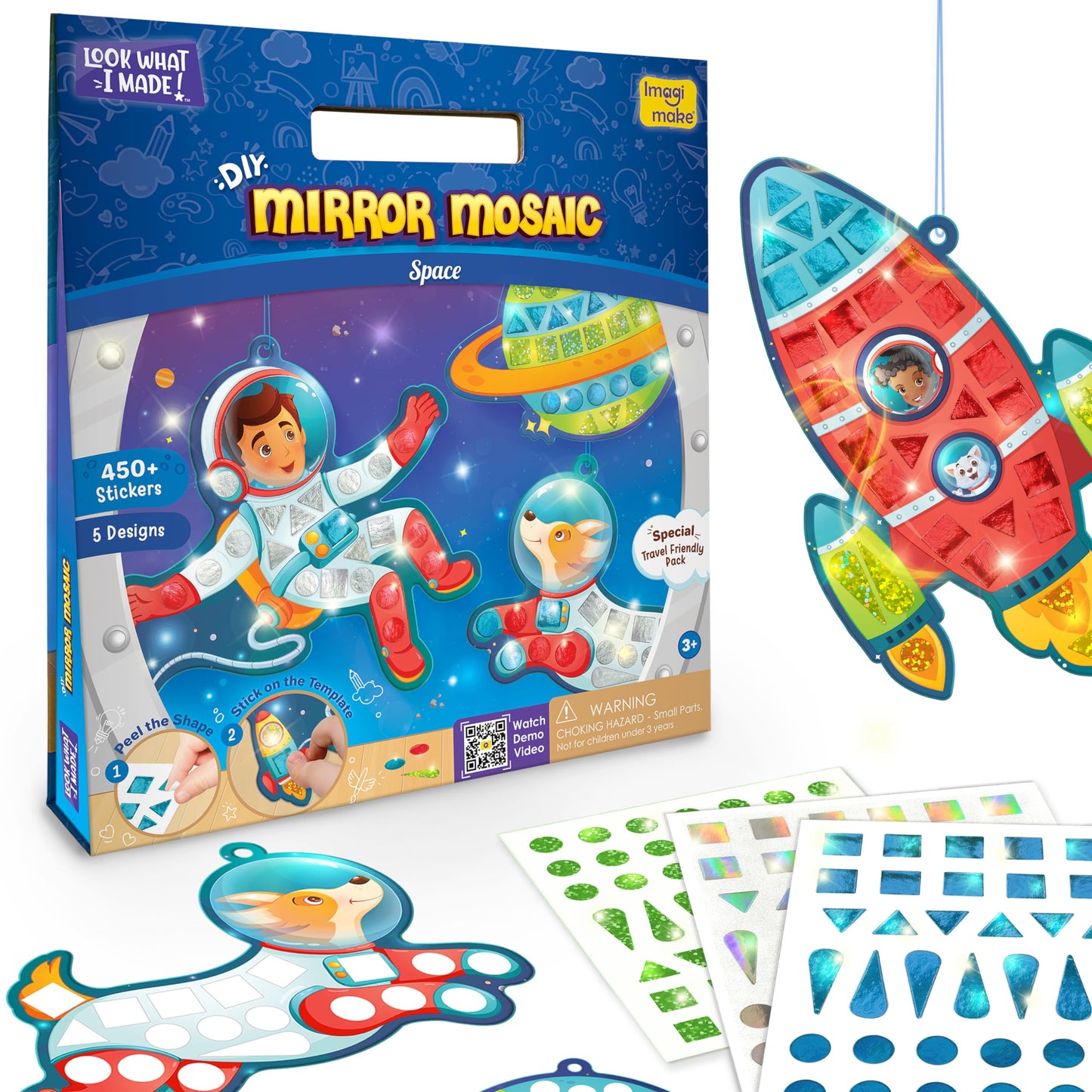 Imagimake Mirror Mosaic Space Theme Kids Art Set | Diy Craft Kit With Foil Stickers | Birthday Gift For Boys And Girls Ages 3-8 | Travel Toys | Crafts For Kids Ages 4-8