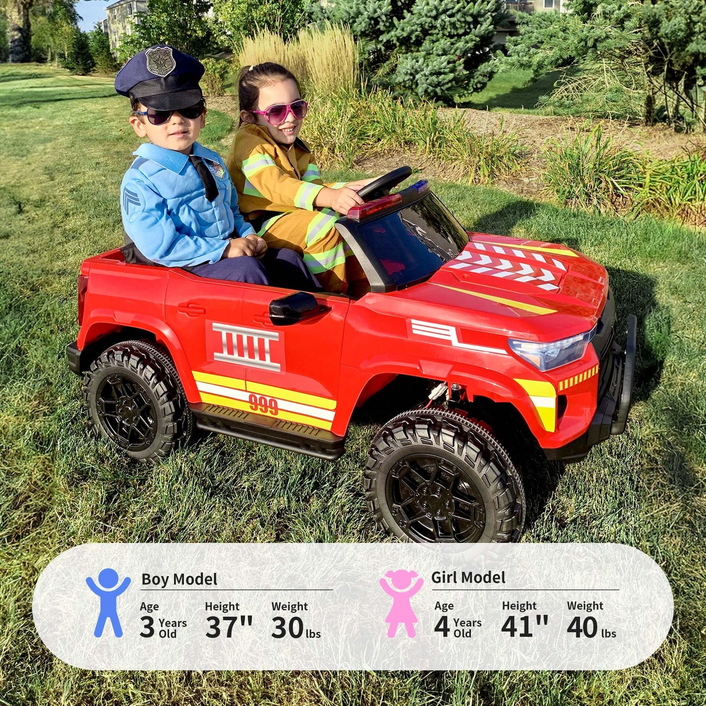 Outfunny 12V Electric Police Car For Kids, 2 Seater Ride On Toy Car For Kids Aged 4-8 With Remote Control, Bluetooth - Red