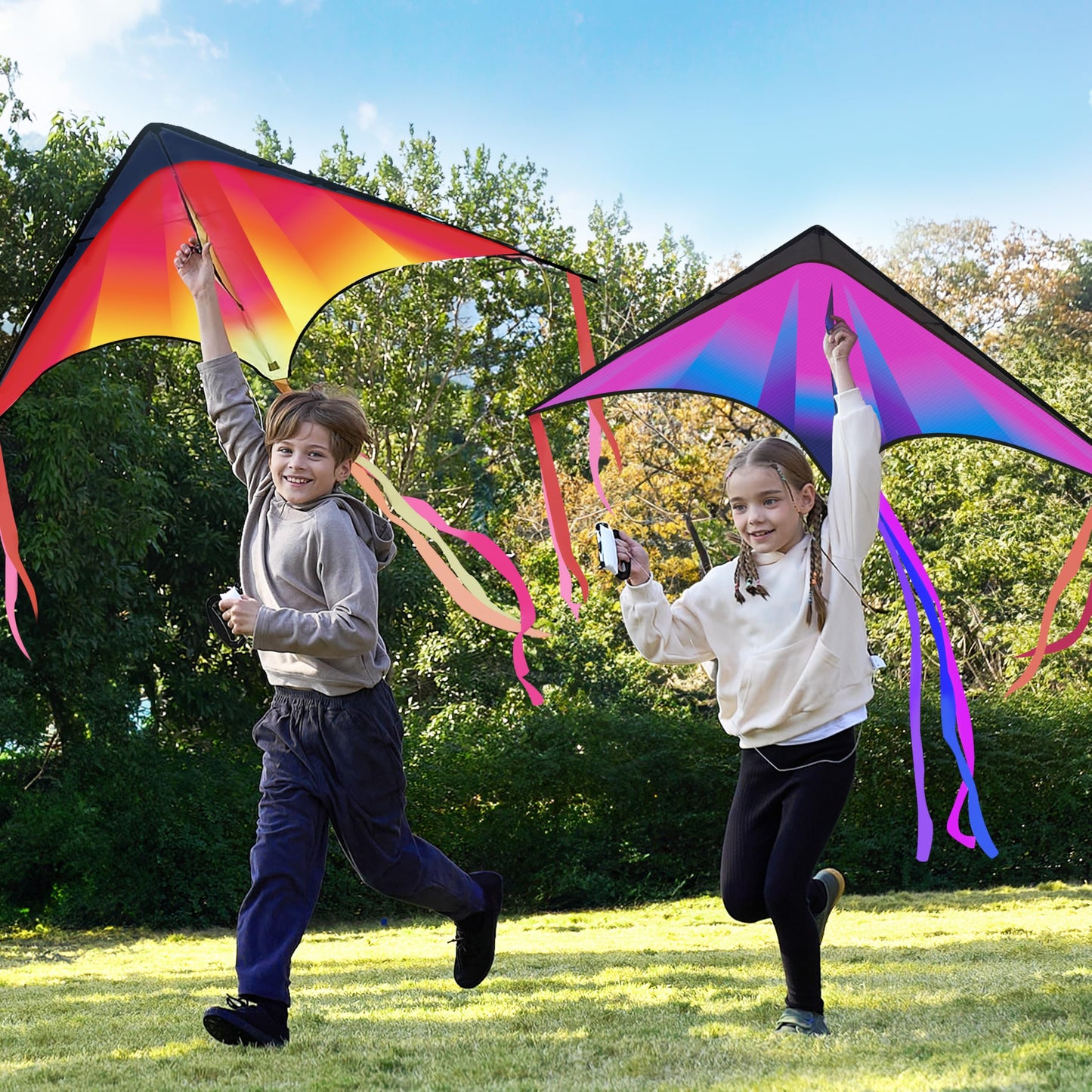 Joyin 3 Packs Large Delta Kite Gradient Red, Green And Purple, Easy To Fly For Kids And Adults With 328Ft String, Large Delta Be