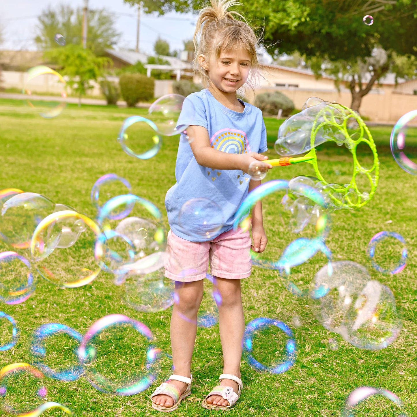 Joyin Big Bubble Wands Set With With Tray, 21' Giant Bubble Wands Bulk For Kids, Summer, Outdoor Play Period & Birthday Party & Games, 6 Pcs Solution Suitable, Suitable For All Age People