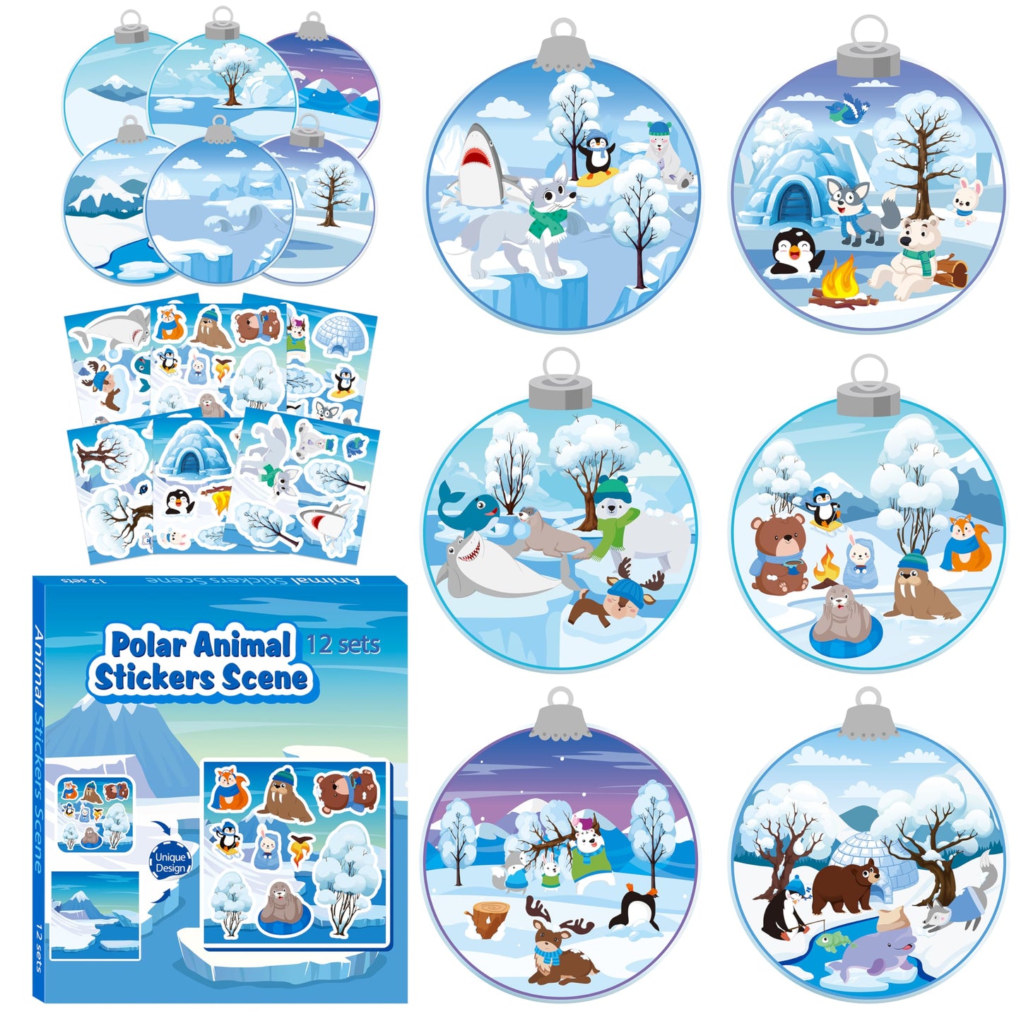 Cy2Side 12 Set Winter Polar Animal Sticker Scene For Kids Make A Winter Scene With Polar Animals Make Your Own Snowy Bear Sticker Craft Diy Art Crafts For Kids Holiday Class