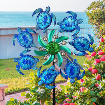 Coozzyhour 39'' Sea Turtle Wind Spinners Metal Garden Stake-Outdoor Ocean Theme Wind Spinners - Metal Stake Yard Spinners-Wind S