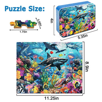 Lelemon Puzzles For Kids Ages 4-6,Underwater World Puzzle 100 Piece Puzzles For Kids In A Metal Box, Educational Kids Puzzles Jigsaw Puzzles 100 Piece Puzzle Games Puzzle Toys For Girls And Boys